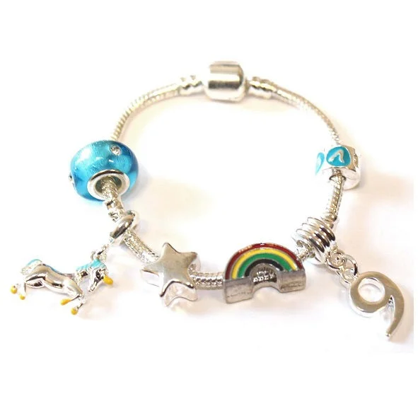 Chamm Bracelets with gemstonesChildren's 'Magical Unicorn 9th Birthday' Silver Plated Charm Bead Bracelet