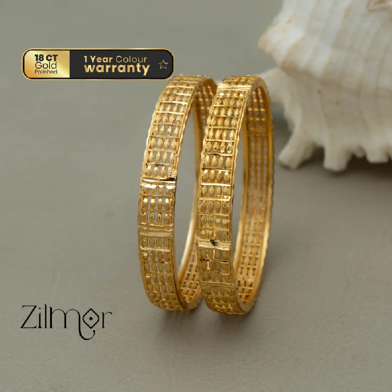 Vintage - Inspired Bangle Bracelets with Filigree and Rhinestone AccentsKF101445 - Gold Plated Bangle (pair)