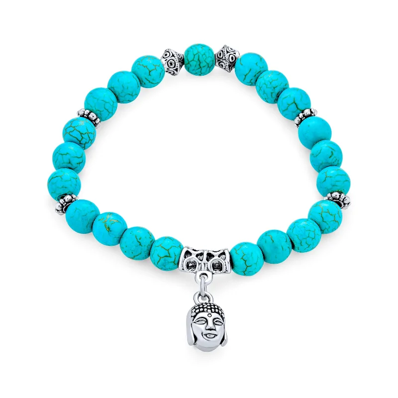 Chamm Bracelets for couplesBali Buddha Blue Turquoise Stretch Bracelet with Spiritual Gemstone Charm