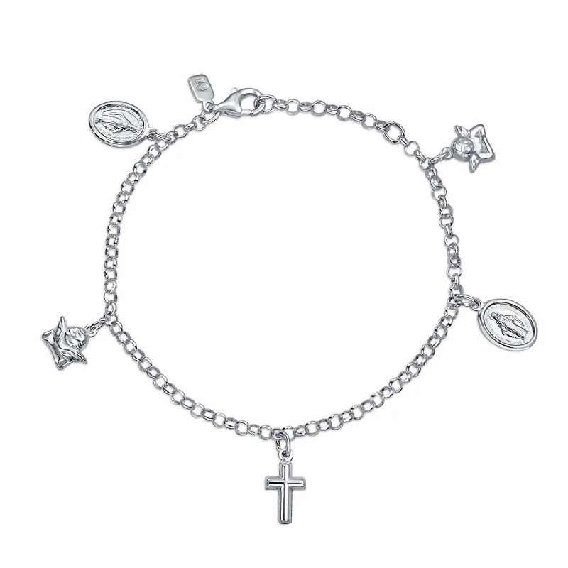 Chamm Bracelets for mindfulnessVirgin Mary Cross Dangle Religious Charm Bracelet .925 Sterling Silver