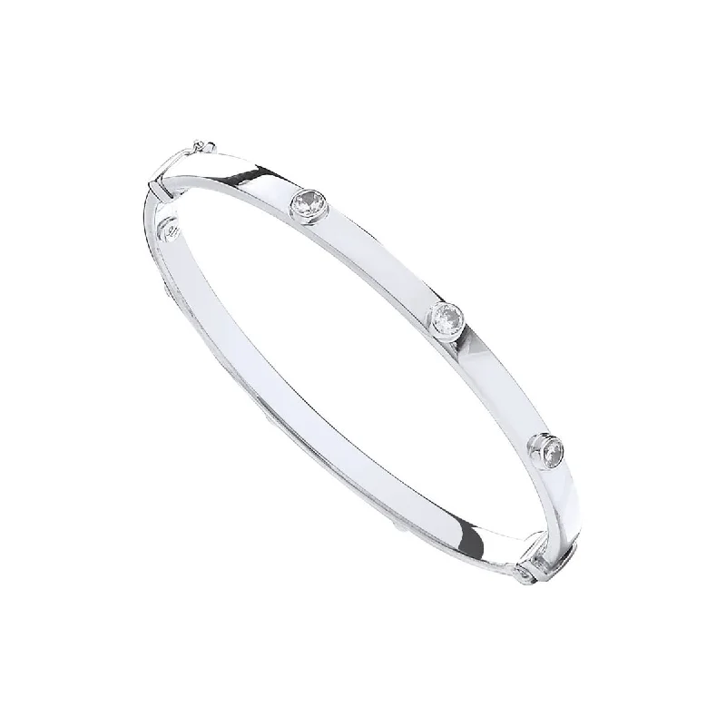 Leather - Wrapped Bangles with Studded Details for a Rock - Chic Vibe9K White Gold Hollow Oval Baby CZ Bangle