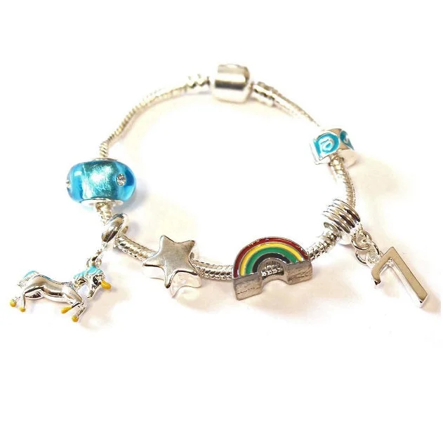 Chamm Bracelets for menChildren's 'Magical Unicorn 7th Birthday' Silver Plated Charm Bead Bracelet