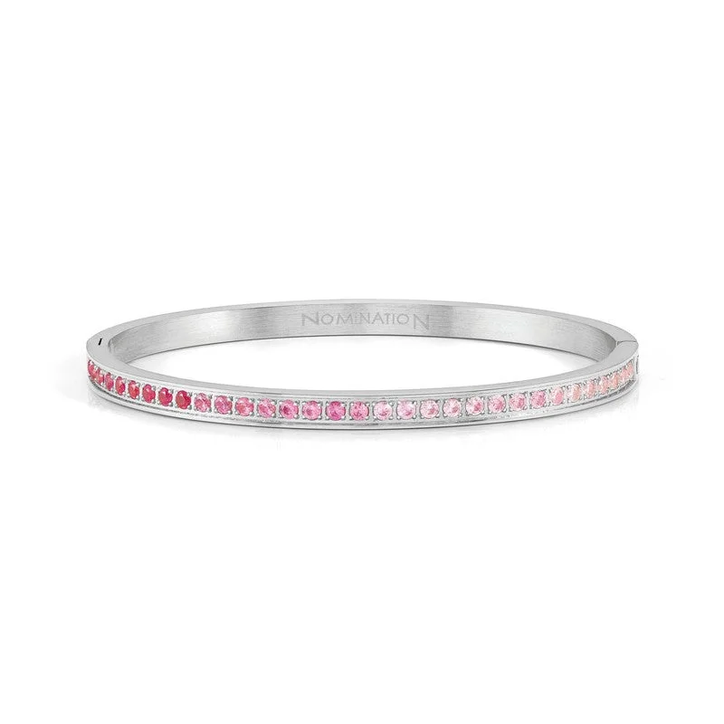 Bangle Bracelets with Adjustable Screw - Closures for a Secure FitNomination Pretty Bangle, Pink Cubic Zirconia, Silver, Stainless Steel