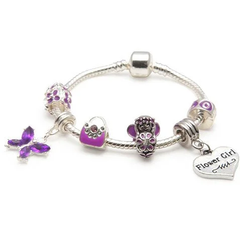 Chamm Bracelets for spiritual healingChildren's Flower Girl 'Purple Butterfly' Silver Plated Charm Bead Bracelet