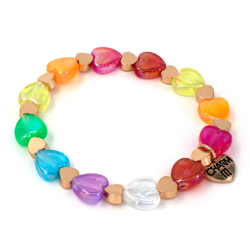 Chamm Bracelets for spiritual healingGold Rainbow Heart Bead Stretch Bracelet