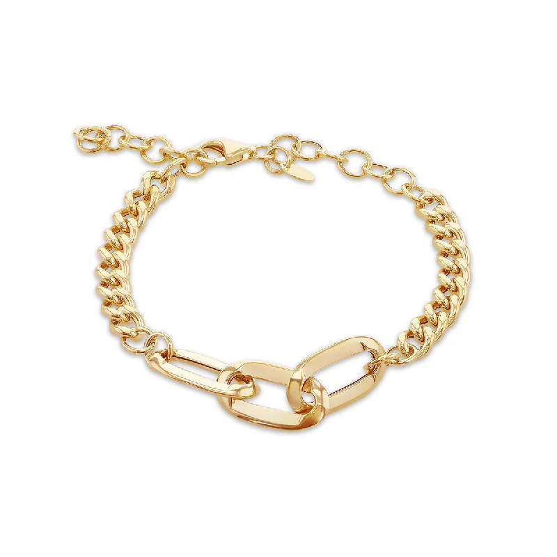 Pearl - Adorned Bangle Bracelets with Delicate Silver Chains9K Yellow Gold Curb Station Link Bracelet 7.5