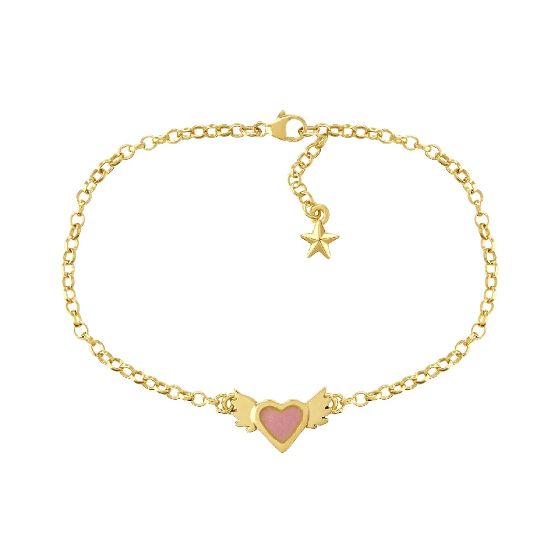 Affordable Chamm BraceletsPink Enamel Winged Heart Bracelet