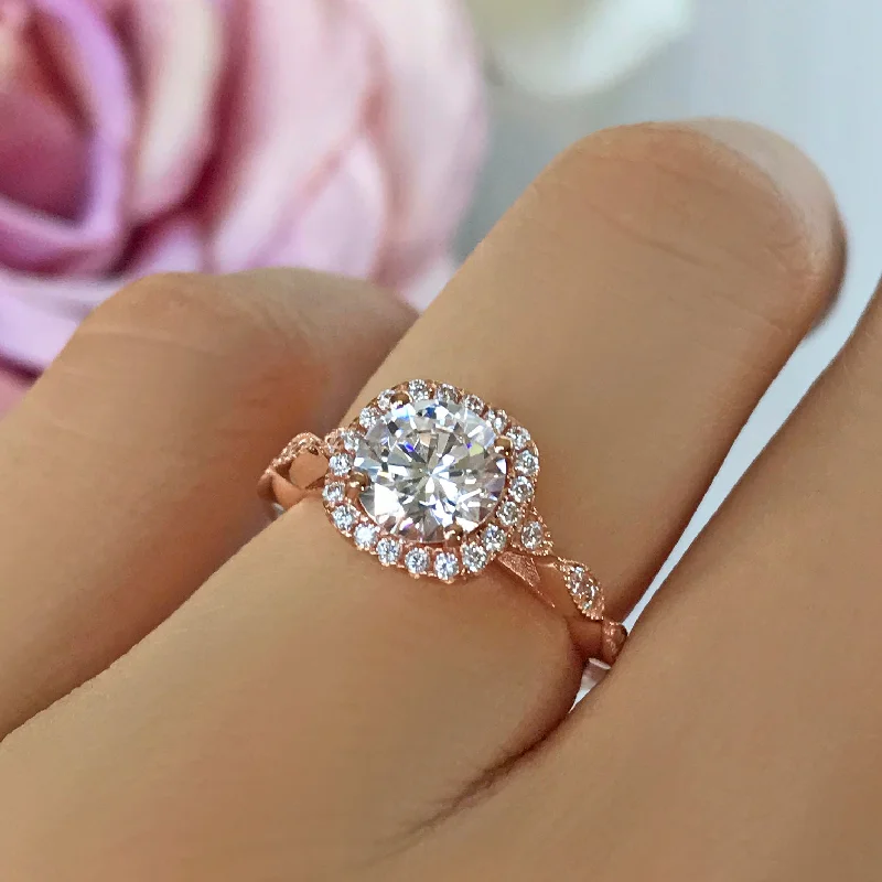 Cluster Engagement Rings with Multiple Small Diamonds Arranged in a Stunning Design1.25 ctw Art Deco Halo Ring - 10k Solid Rose Gold