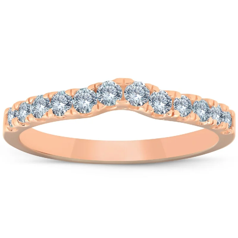 Two - Tone Gold and Silver Wedding Bands with a Twist Design for a Contemporary and Eye - Catching Style1/3Ct Diamond Curved Notched Guard Wedding Engagement Enhancer Ring 14k Rose Gold