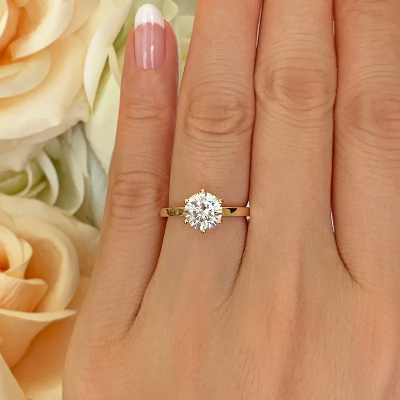 Three - Stone Engagement Rings Symbolizing Love's Past, Present, and Future with Asscher - Cut Diamonds1.5 ct 6 Prong Solitaire Ring - 10k Solid Yellow Gold, Sz 9