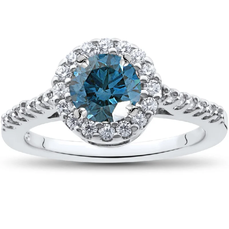 Sapphire - and - Diamond - Accented Wedding Bands in Platinum for a Royal and Sophisticated Look14K White Gold 1 1/2 ct TDW Blue Diamond Engagement Ring (Blue)