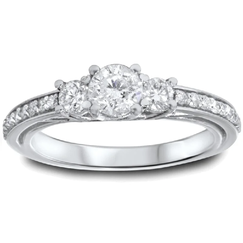 18K White Gold Classic Round - Cut Diamond Wedding Bands for a Timeless and Elegant Look14k White Gold 1 1/4ct TDW Diamond 3-stone Engagement Ring