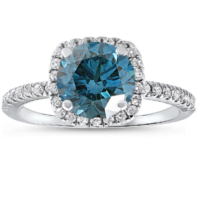 18K White Gold Classic Round - Cut Diamond Wedding Bands for a Timeless and Elegant Look14k White Gold 1 3/4 ct TDW Blue Diamond Cushion Halo Engagement Ring with Accents )