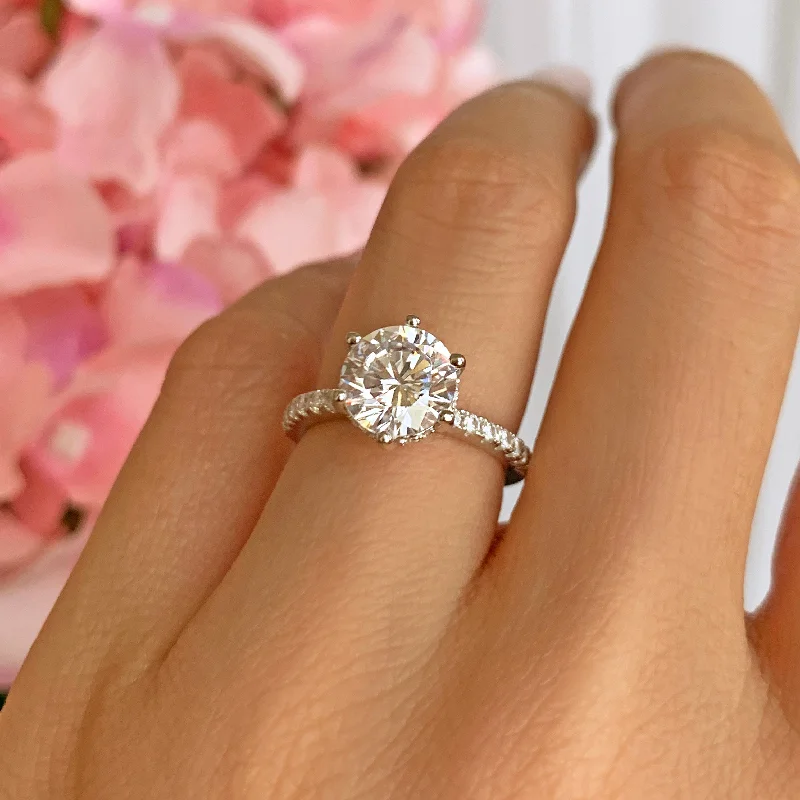 Three - Stone Engagement Rings Symbolizing Love's Past, Present, and Future with Asscher - Cut Diamonds2.25 ctw 6 Prong Round Accented Solitaire Ring - 10k Solid White Gold