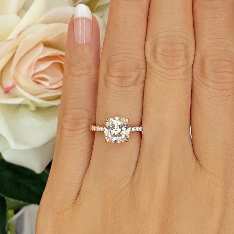 Emerald Cut Engagement Rings with Platinum Gallery and Split Shank Design2.25 ctw Cushion Cut Accented Solitaire Ring - Rose GP, 30% Final Sale