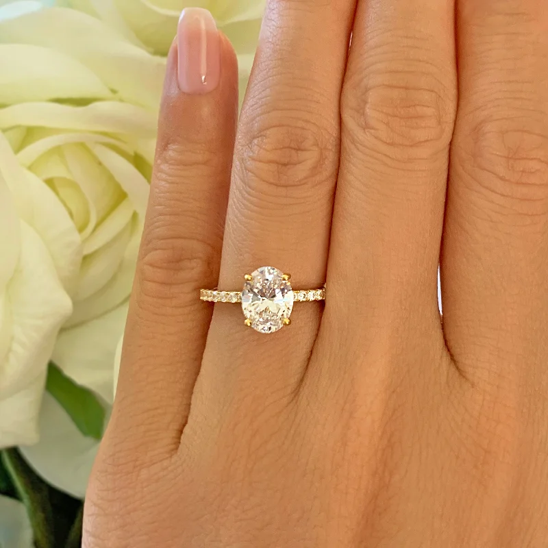 Adjustable Engagement Rings with a Flexible Band and a Princess - Cut Center Diamond2.25 ctw Oval Accented Solitaire Ring - Yellow GP