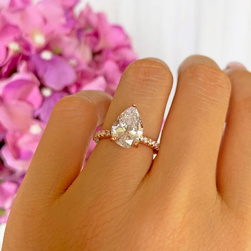 Cluster Engagement Rings with Multiple Small Diamonds Arranged in a Stunning Design3.25 ctw Pear Accented Solitaire Ring - Rose GP