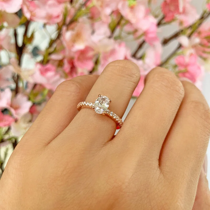 Signature - Design Engagement Rings with a Brand - Exclusive Pattern and Premium Diamonds3/4 ctw Oval Accented Solitaire Ring - Rose GP