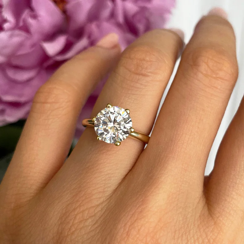 Cushion - Cut Halo Engagement Rings with a Platinum Band and Micro - Pave Details3 ct 6 Prong V Style Solitaire Ring - 10k Solid Yellow Gold, Sz 5-9