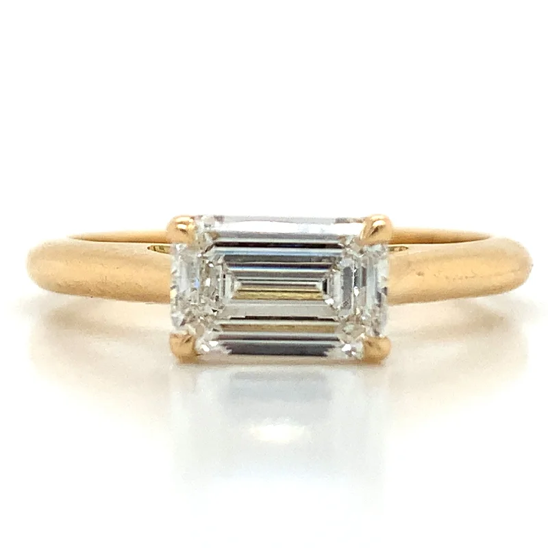 Solitaire Engagement Rings with a High - Clarity Round Diamond and Tapered BandAlicia - 18ct Yellow Gold 1ct Laboratory Grown Horizontally Set Emerald Cut Diamond Engagement Ring