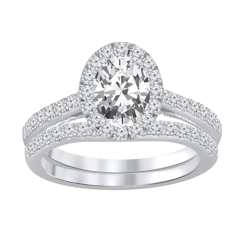 Three - Stone Engagement Rings Symbolizing Love's Past, Present, and Future with Asscher - Cut DiamondsAuriya 1 3/4ctw Oval Shaped Halo Diamond Engagement Ring Set 14k Gold