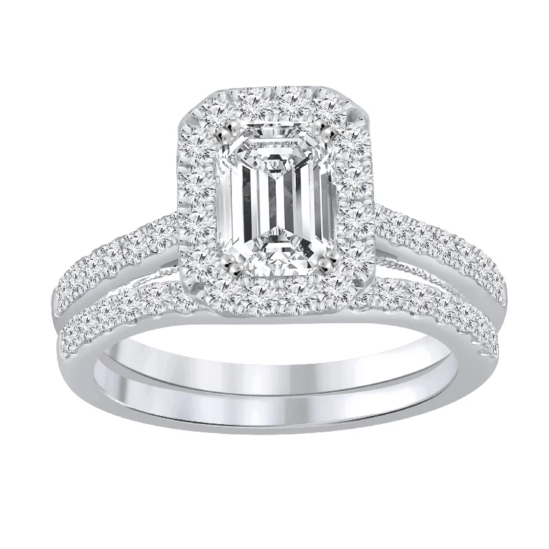 Cathedral - Style Engagement Rings with a Raised Center Stone and Intricate MetalworkAuriya 1 4/5ctw Emerald-cut Halo Diamond Engagement Ring Set 14k Gold