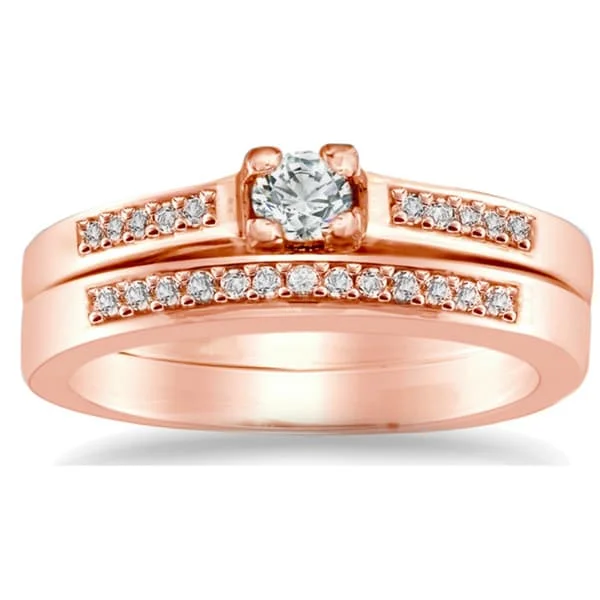 Vintage - Inspired Engagement Rings with Filigree Work and Emerald - Cut Center StoneAuriya 10k Rose Gold 1/4ctw Round Diamond Engagement Ring Set