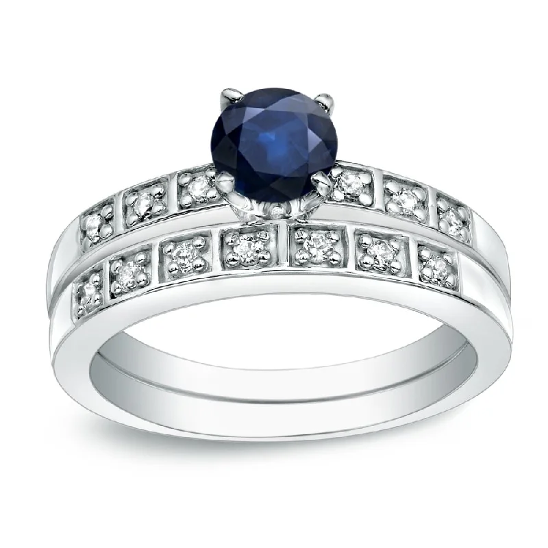 Art Deco Engagement Rings with Geometric Patterns and Baguette - Cut Diamond AccentsAuriya 14k Gold 4/5ct Blue Sapphire and 1/5ctw Diamond Engagement Ring Set