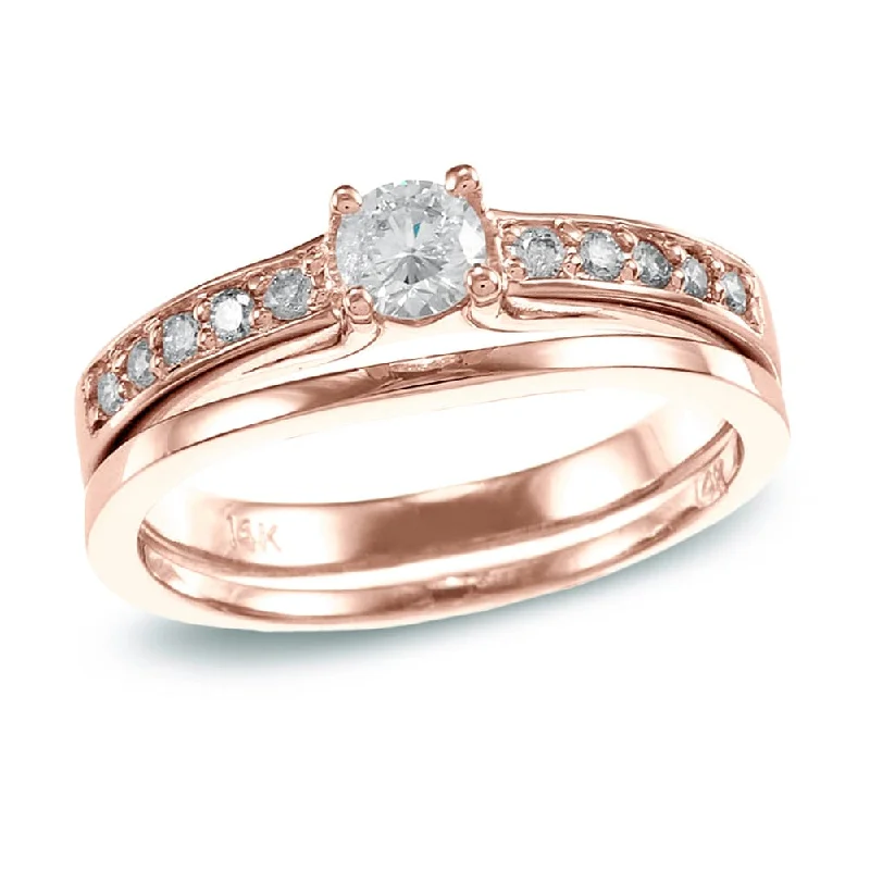 Classic Round Cut Engagement Rings with Platinum Prongs and Halo Setting for Timeless EleganceAuriya 14k Rose Gold 1/2ctw Round Diamond Engagement Ring Set