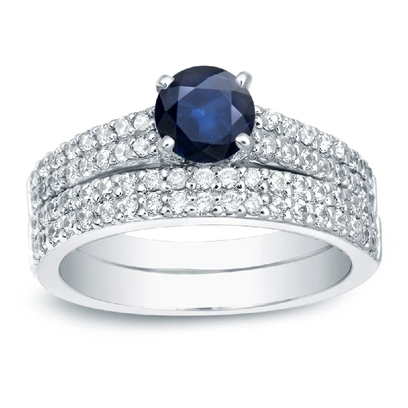 Solitaire Engagement Rings with a High - Clarity Round Diamond and Tapered BandAuriya Platinum 3/4ct Blue Sapphire and 3/4ctw Diamond Engagement Ring Set