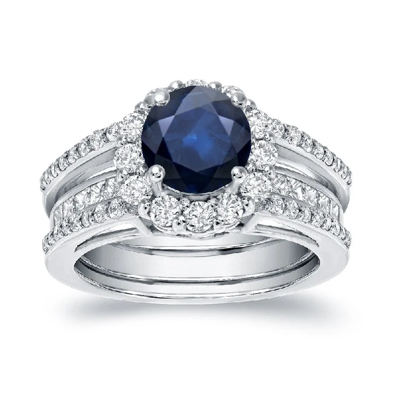 Three - Stone Engagement Rings Symbolizing Love's Past, Present, and Future with Asscher - Cut DiamondsAuriya Round 7/8ct Sapphire and 1 1/6ct TDW Diamond Halo Engagement Ring Set 14k Gold