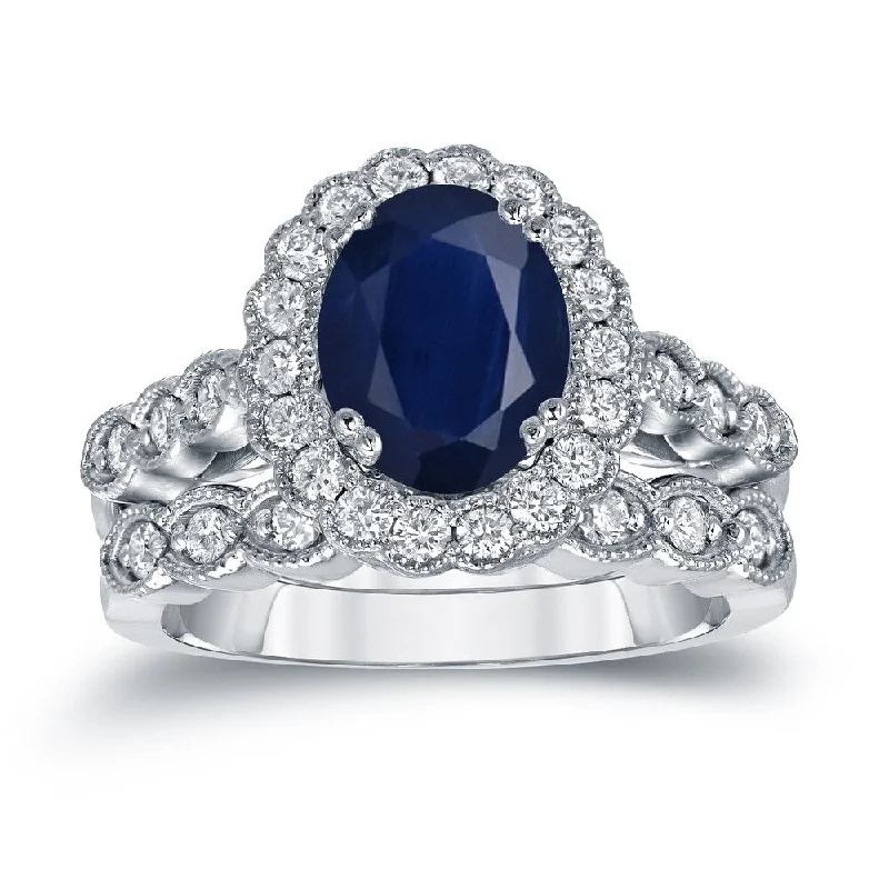 Solitaire Engagement Rings with a High - Clarity Round Diamond and Tapered BandAuriya Vintage 2 1/2ct Sapphire Oval and 3/5ctw Halo Diamond Engagement Ring Set Platinum