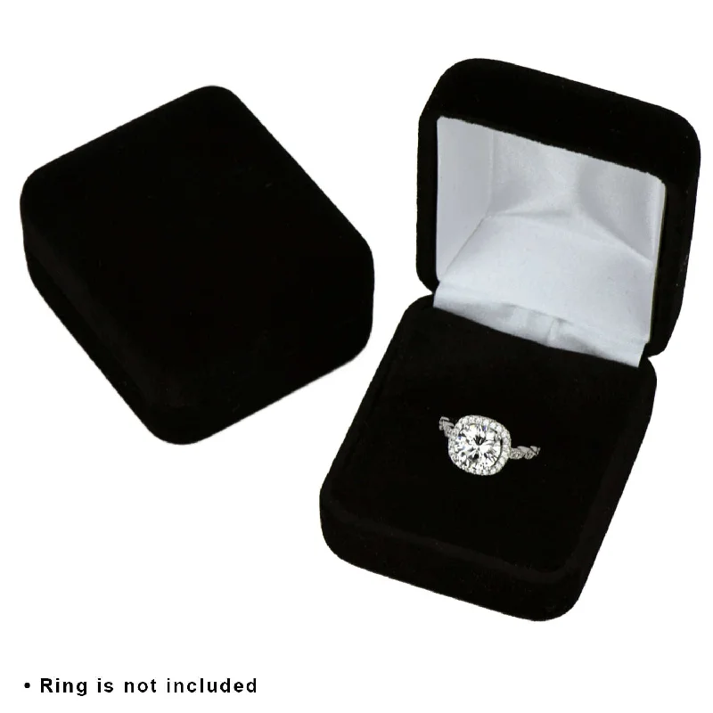 Halo Engagement Rings with a Cushion - Cut Center Diamond and Rose Gold BandBlack Velvet Ring Box