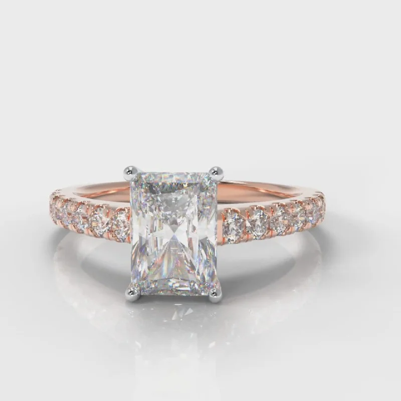 Cathedral - Style Engagement Rings with a Raised Center Stone and Intricate MetalworkCarrée Micropavé Radiant Cut Diamond Engagement Ring - Rose Gold