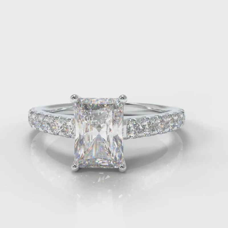 Three - Stone Engagement Rings Symbolizing Love's Past, Present, and Future with Asscher - Cut DiamondsCarrée Micropavé Radiant Cut Diamond Engagement Ring