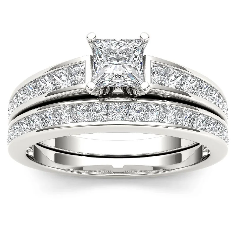 Solitaire Engagement Rings with a High - Clarity Round Diamond and Tapered BandDe Couer 14K White Gold 1 1/2ct TDW Princess-Cut Diamond Engagement Ring Set