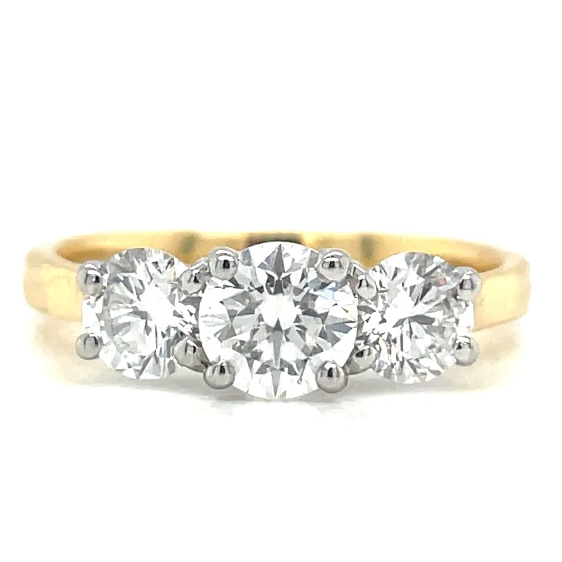 Solitaire Engagement Rings with a High - Clarity Round Diamond and Tapered BandDelilah - 18ct Yellow Gold 1.36ct Laboratory Grown 3 Stone Diamond Engagement Ring