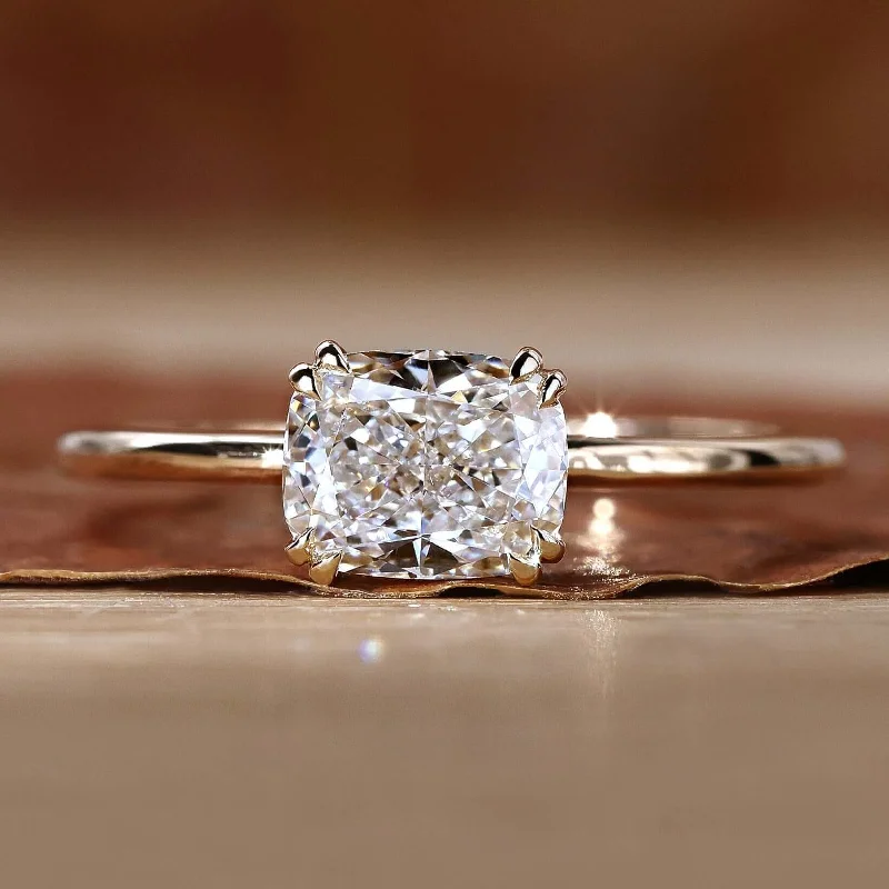 Cathedral - Style Engagement Rings with a Raised Center Stone and Intricate MetalworkEast to West Cushion Cut Lab Grown Diamond Solitaire Engagement Ring