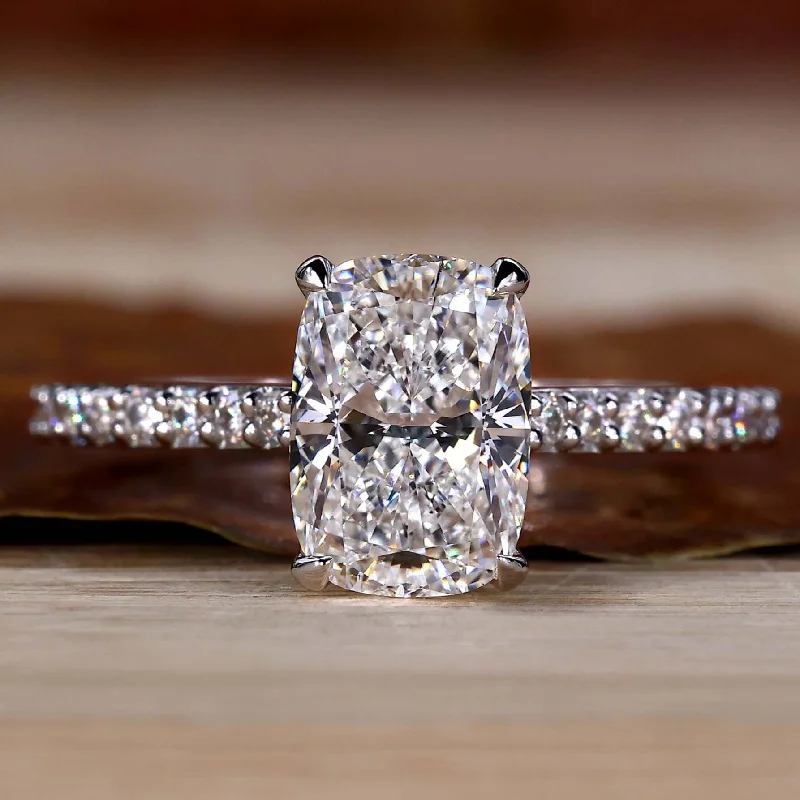 Adjustable Engagement Rings with a Flexible Band and a Princess - Cut Center DiamondElongated Cushion Cut Lab Grown Diamond Engagement Ring