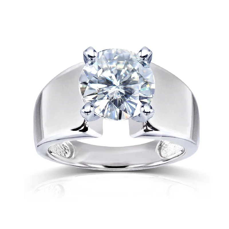 Adjustable Engagement Rings with a Flexible Band and a Princess - Cut Center DiamondExtra Wide Ring - Round Brilliant 3ct Moissanite