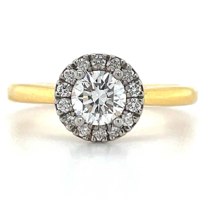 Cathedral - Style Engagement Rings with a Raised Center Stone and Intricate MetalworkIndy - 18ct Yellow Gold .69ct Round Halo Earth Grown Diamond Engagement Ring