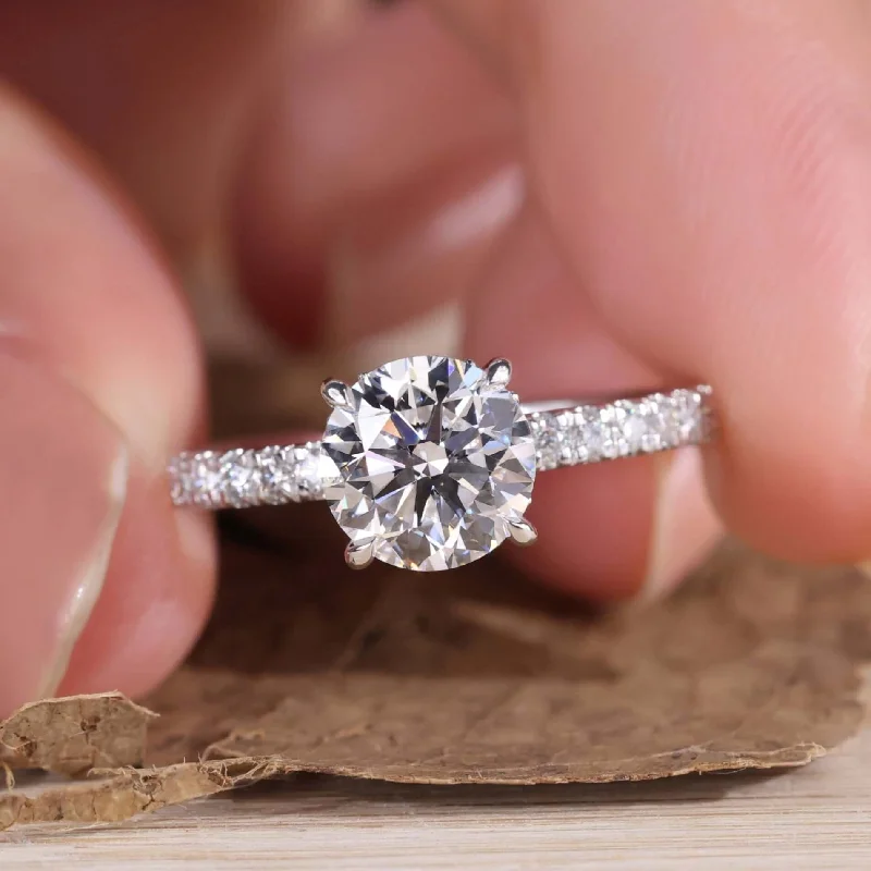 Signature - Design Engagement Rings with a Brand - Exclusive Pattern and Premium DiamondsRound Lab Diamond Engagement Ring, F/VS Lab Grown Diamond Ring, Eco Friendly Diamond Hidden Halo Ring