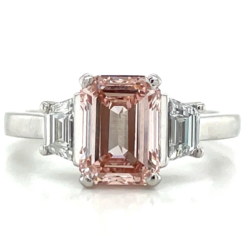 Halo Engagement Rings with a Cushion - Cut Center Diamond and Rose Gold BandLila - Platinum 2.61ct Emerald Cut Laboratory Grown Pink Diamond Engagement Ring with Side Stones