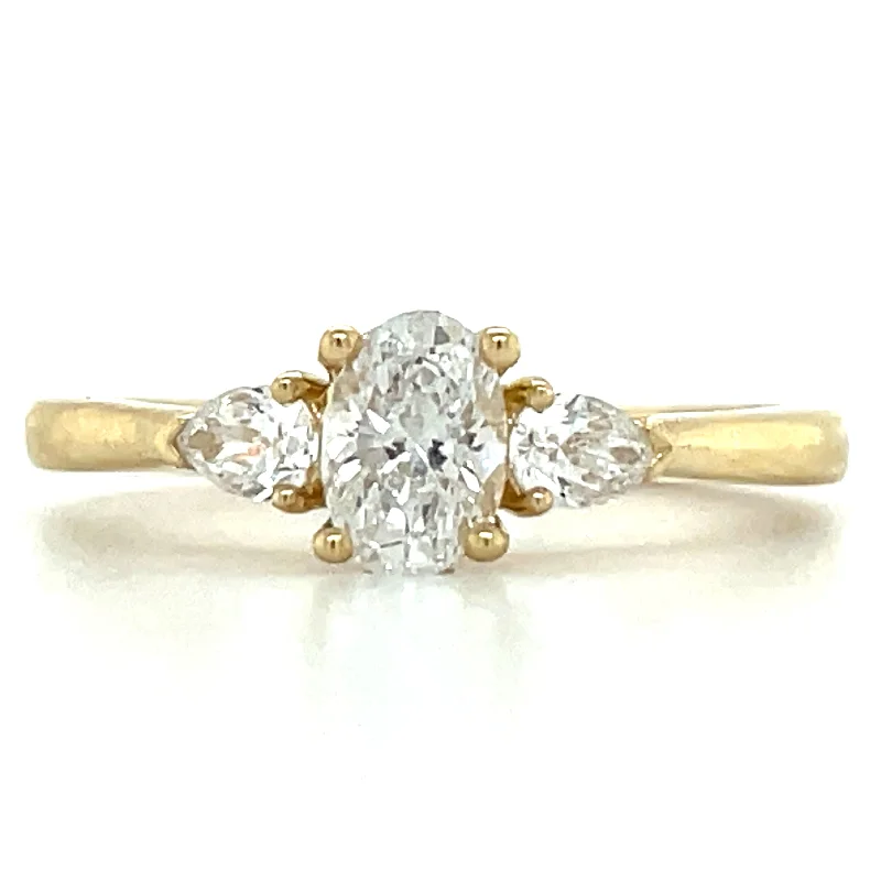 Adjustable Engagement Rings with a Flexible Band and a Princess - Cut Center DiamondLyla - 14ct Yellow Gold .63ct Laboratory Grown Oval Centre and Side Pear Diamond Engagement Ring