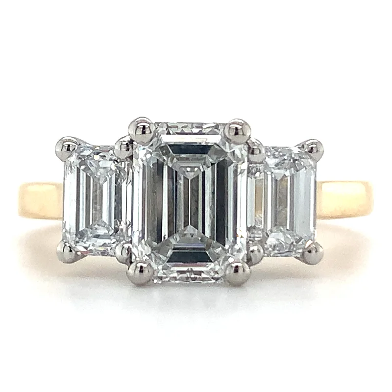 Pear - Shaped Engagement Rings in Yellow Gold with a Diamond - Encrusted BandMadison - 18ct Yellow Gold 2.52ct Laboratory Grown Emerald Cut Three Stone Diamond Engagement Ring