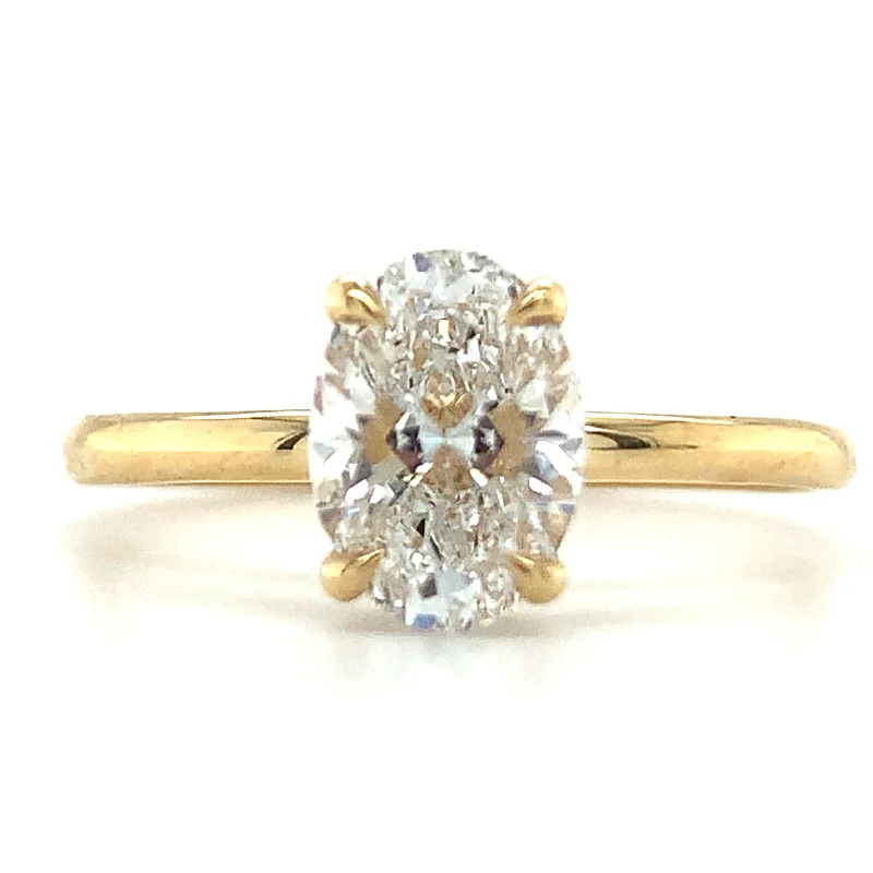 Adjustable Engagement Rings with a Flexible Band and a Princess - Cut Center DiamondMillie - 18ct Yellow Gold 1.09ct Laboratory Grown Oval Solitaire Engagement Ring with Hidden Halo