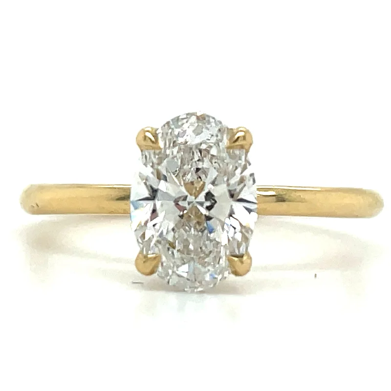 Adjustable Engagement Rings with a Flexible Band and a Princess - Cut Center DiamondMillie - 18ct Yellow Gold 1.29ct Laboratory Grown Oval Solitaire Engagement Ring with Hidden Halo