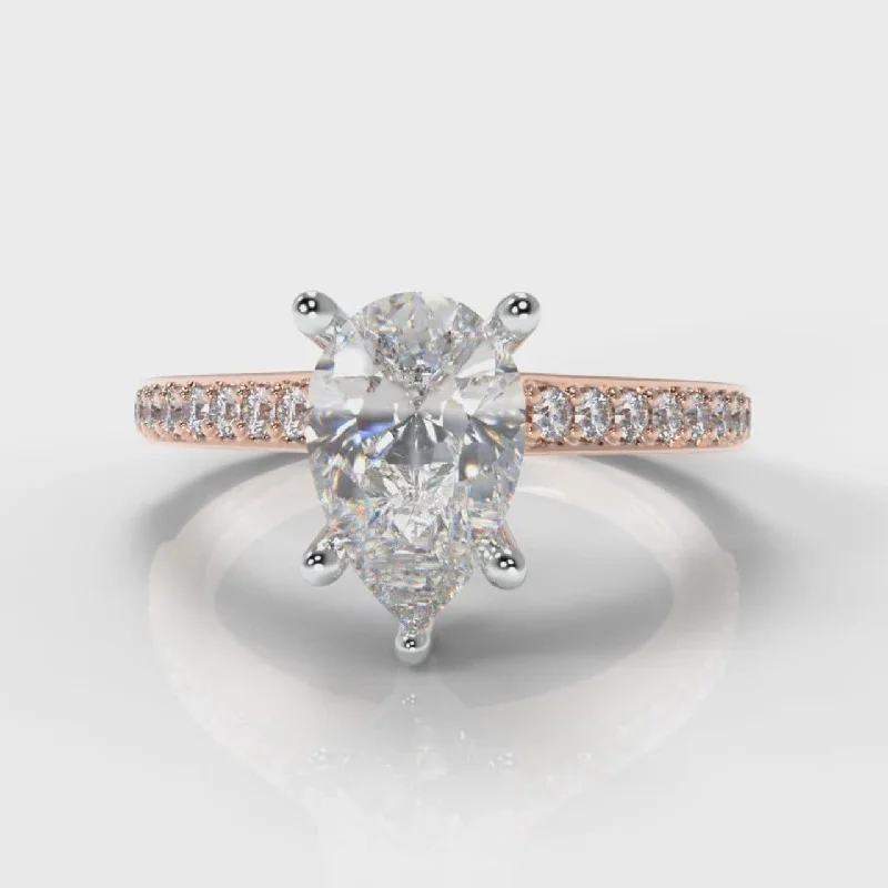 Marquise Cut Engagement Rings with a Channel - Set Diamond BandPavé Pear Diamond Engagement Ring - Rose Gold