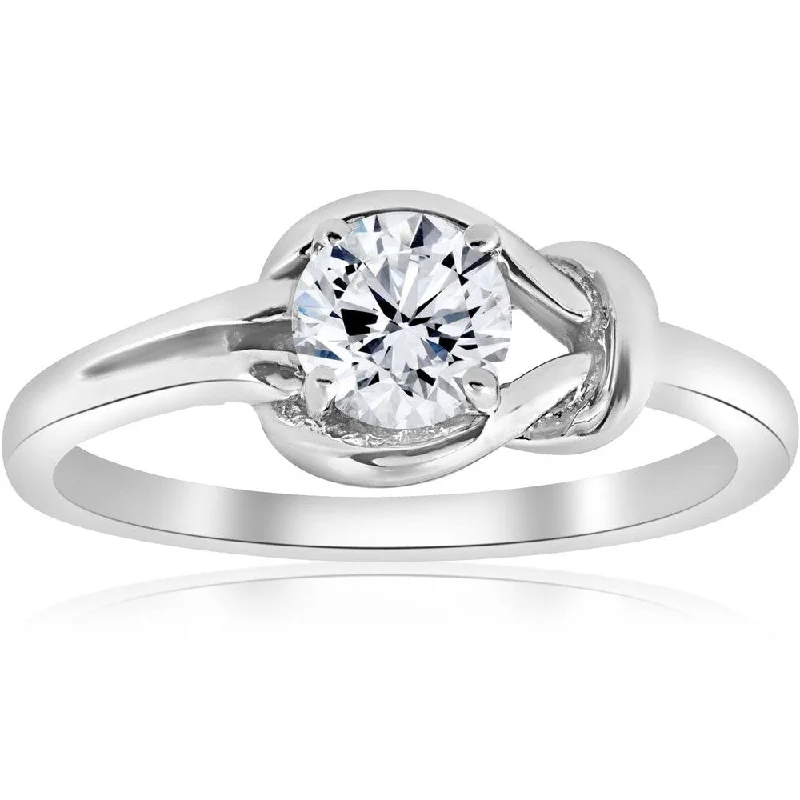 Pearl - and - Diamond - Studded Wedding Bands in White Gold for a Feminine and Elegant TouchPompeii3 14k White Gold 1/2Ct TDW Solitaire Diamond Knot Engagement Ring