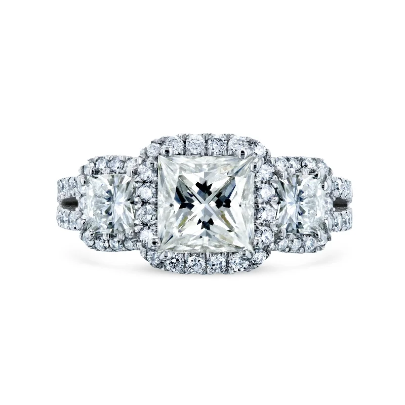 Vintage Cluster Engagement Rings with Antique - Cut Diamonds and Silver FiligreePrincess 3 Stone Tri Halo Split Shank Ring - 2-4/5ct.tw